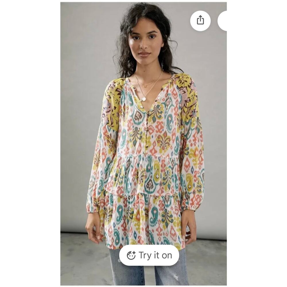 Anthropologie‎ Maureen Babydoll Floral Paisley Tunic Blouse Sz S READ Details